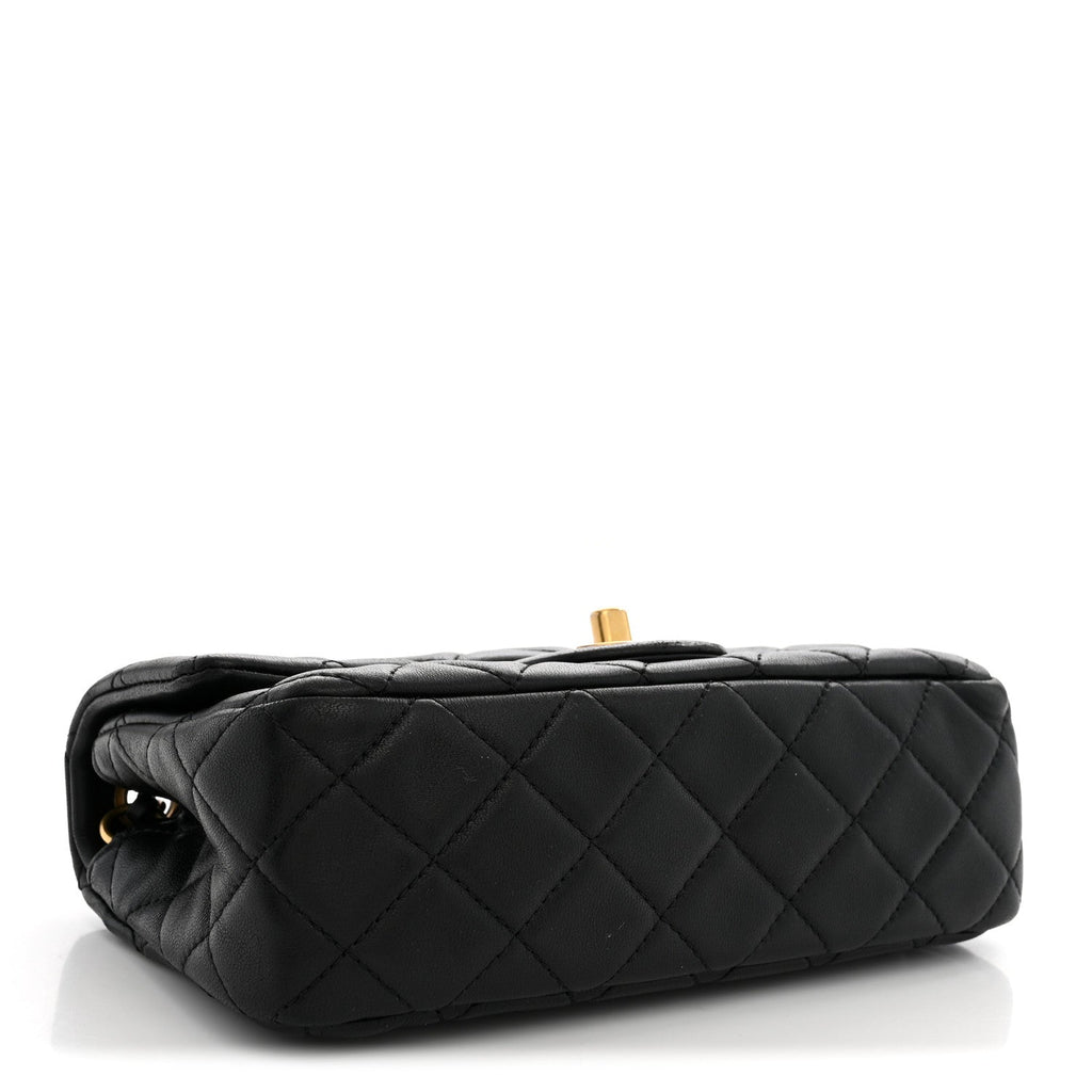 Lambskin Quilted Mini Rectangular Pearl Crush Flap Black