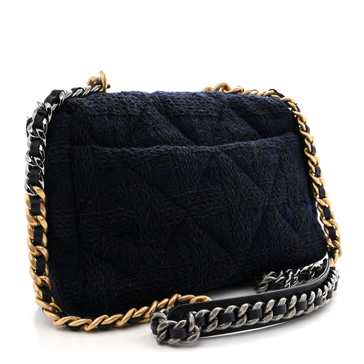 Tweed Quilted Large Chanel 19 Flap Navy Blue