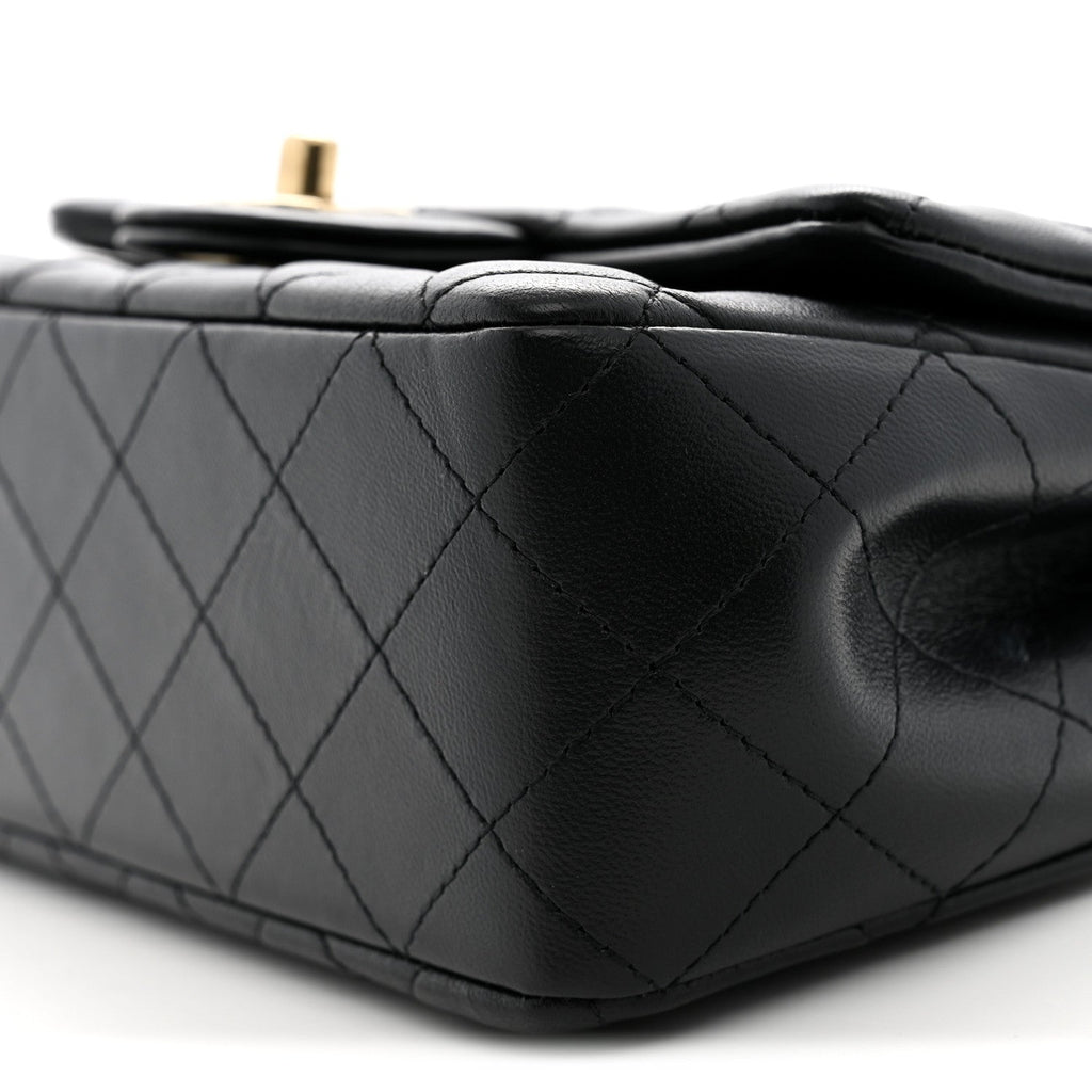 Lambskin Quilted Mini Rectangular Flap Black