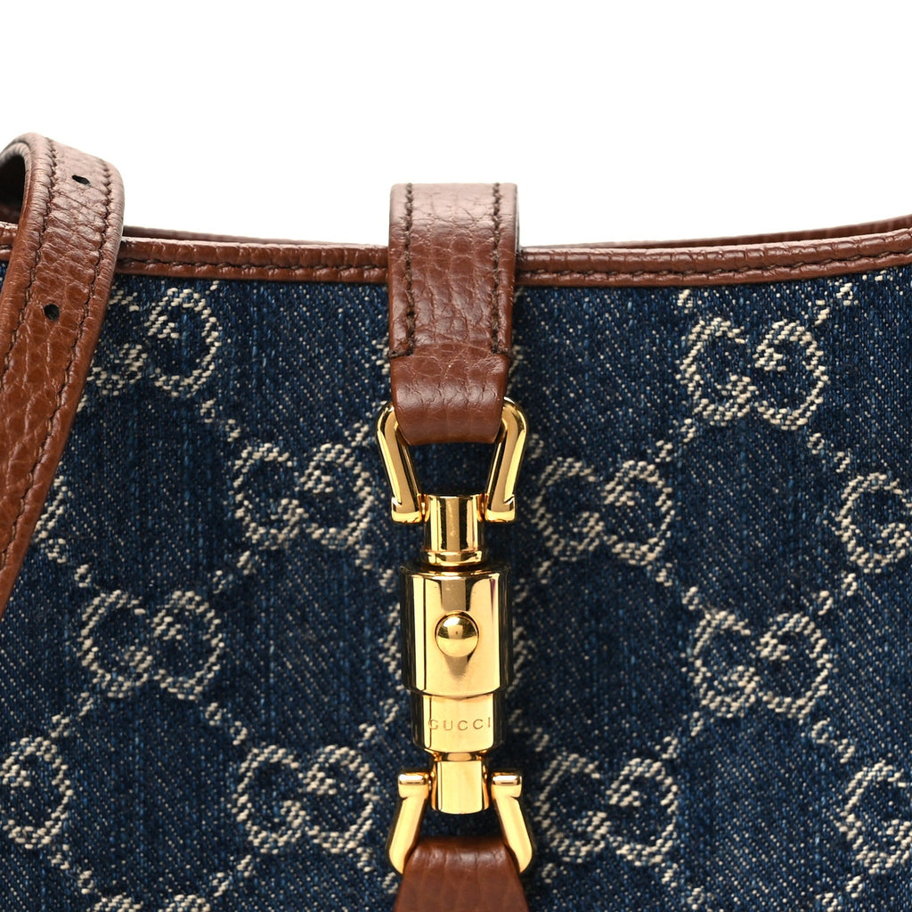 New Denim GG Monogram Calfskin Mini Jackie 1961 Hobo Blue Tea Cuir