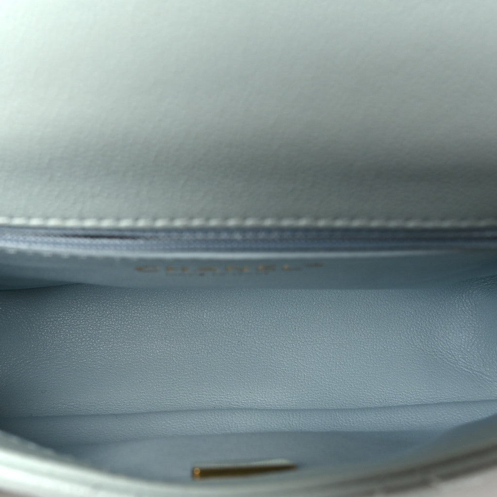 Caviar Quilted Mini Sweetheart Flap Light Blue