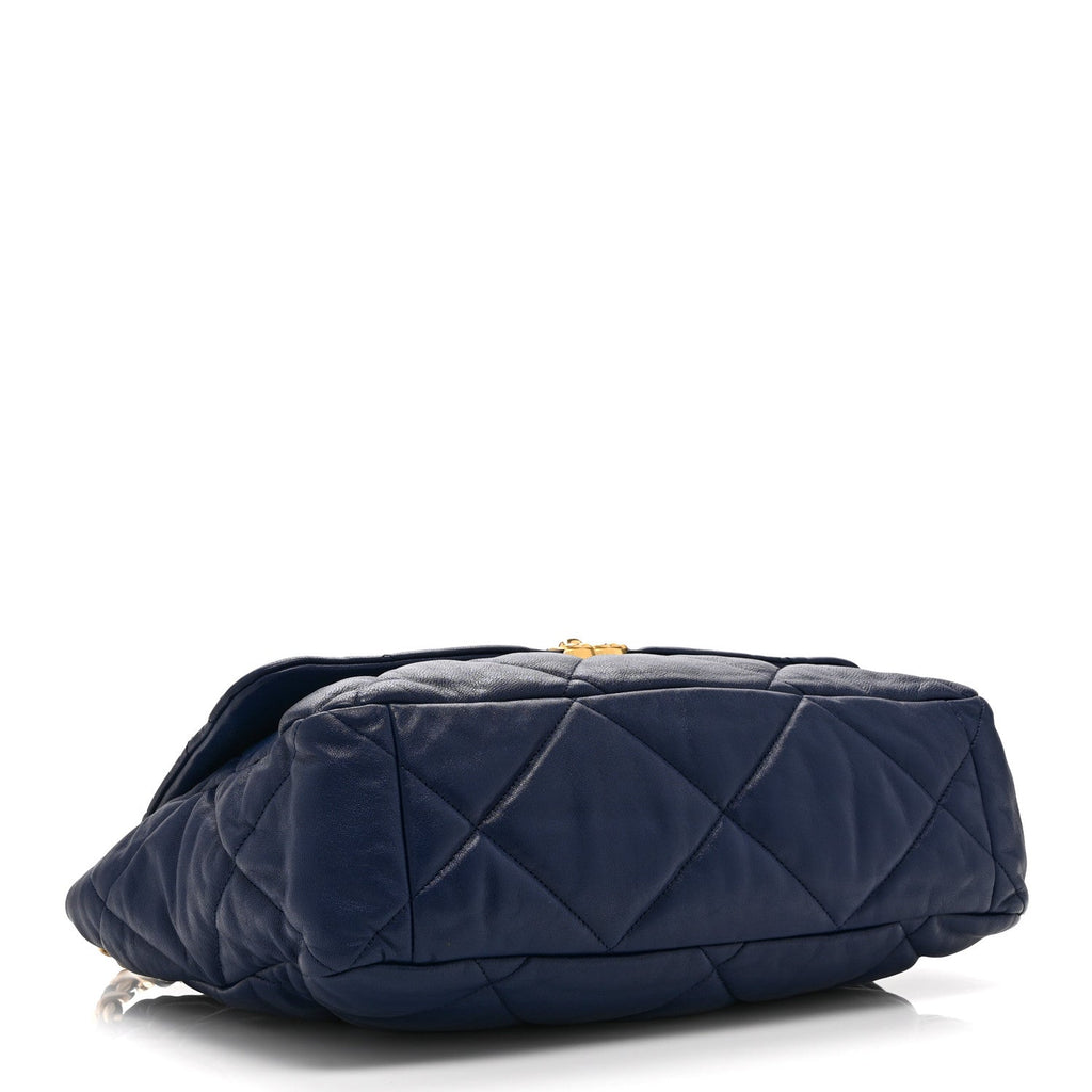Goatskin Quilted Maxi Chanel 19 Flap Navy Blue