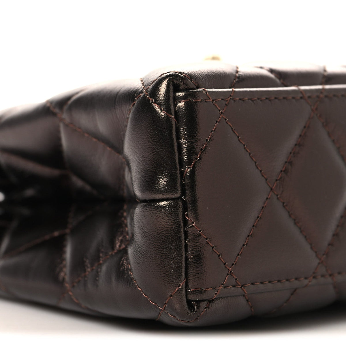 Metallic Aged Calfskin Quilted Nano Kelly Shopper Dark Brown