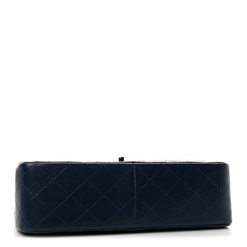Caviar Quilted Jumbo Double Flap Navy Blue