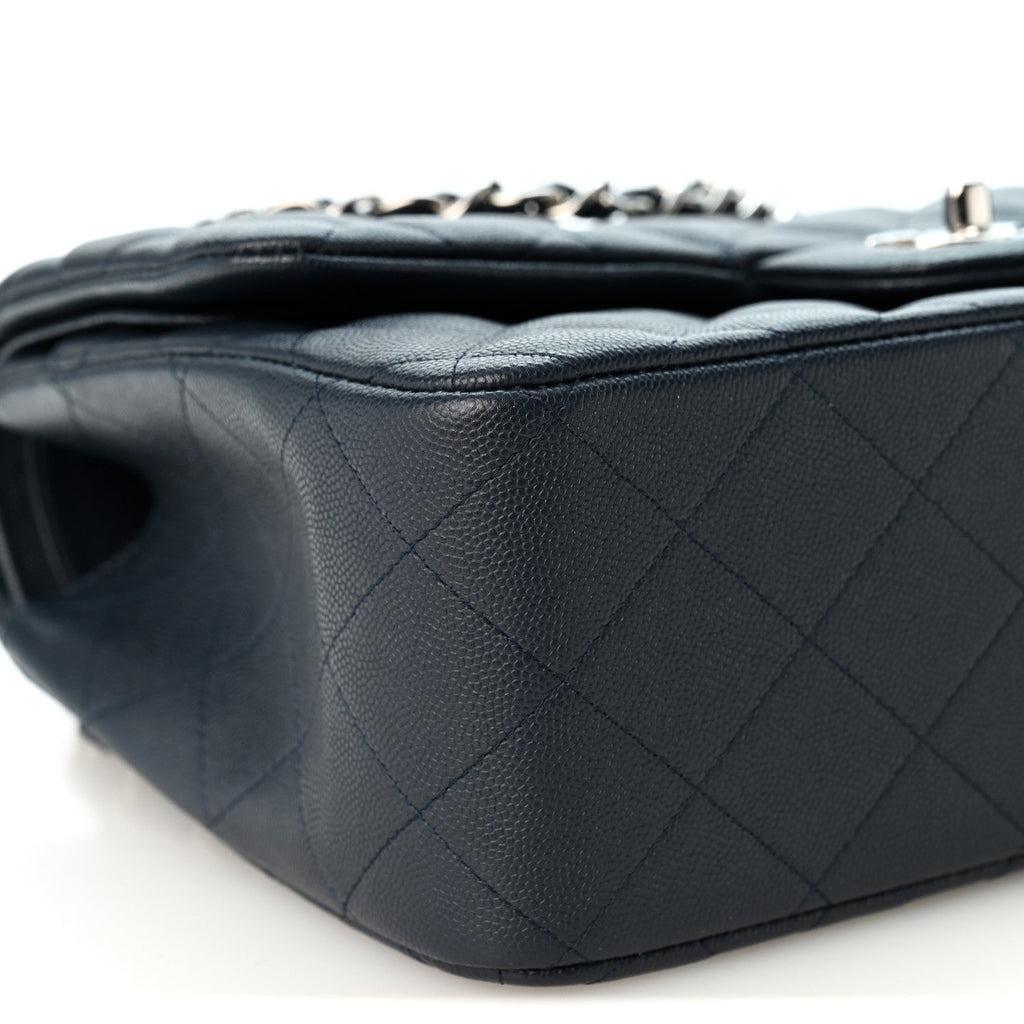 Caviar Quilted Jumbo Double Flap Navy Blue