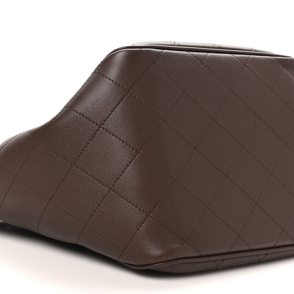 Calfskin Stitched Mini Shopping Tote  Dark Brown