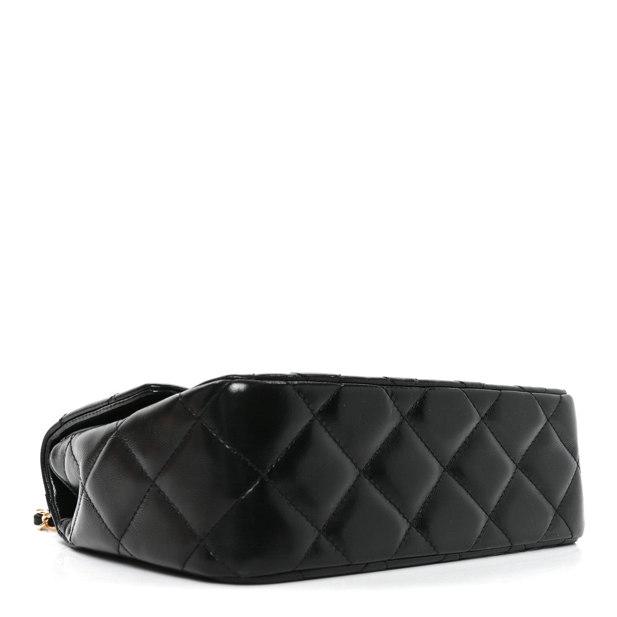 Shiny Lambskin Quilted Twisted Links Top Handle Flap Black