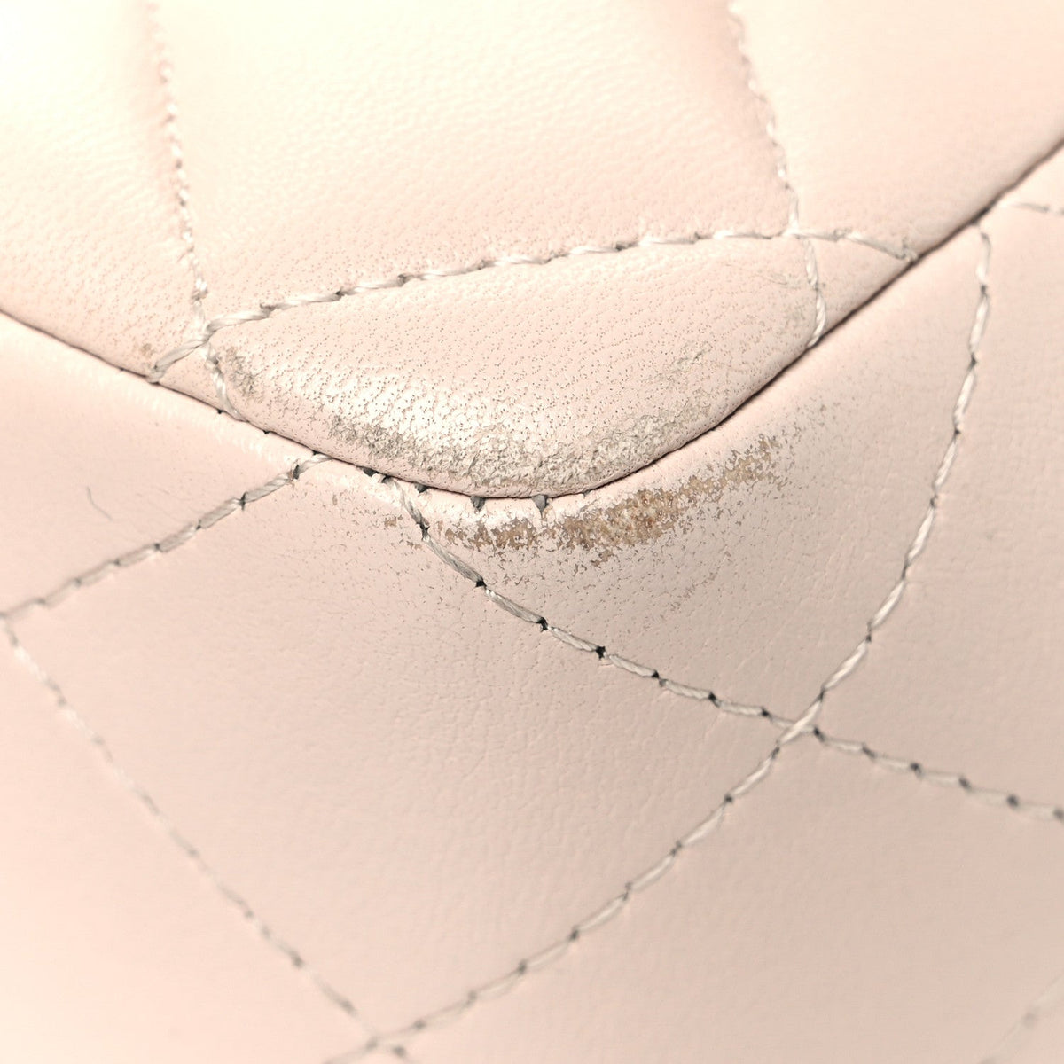 Lambskin Quilted Bi-Color Mini Top Handle Rectangular Flap Ecru Dark Beige