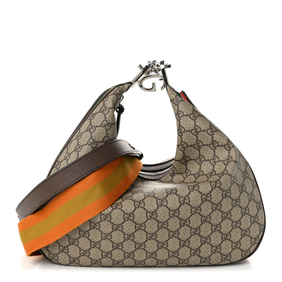 GG Supreme Monogram Textured Calfskin Web Large Attache Shoulder Bag Beige Ebony New Acero