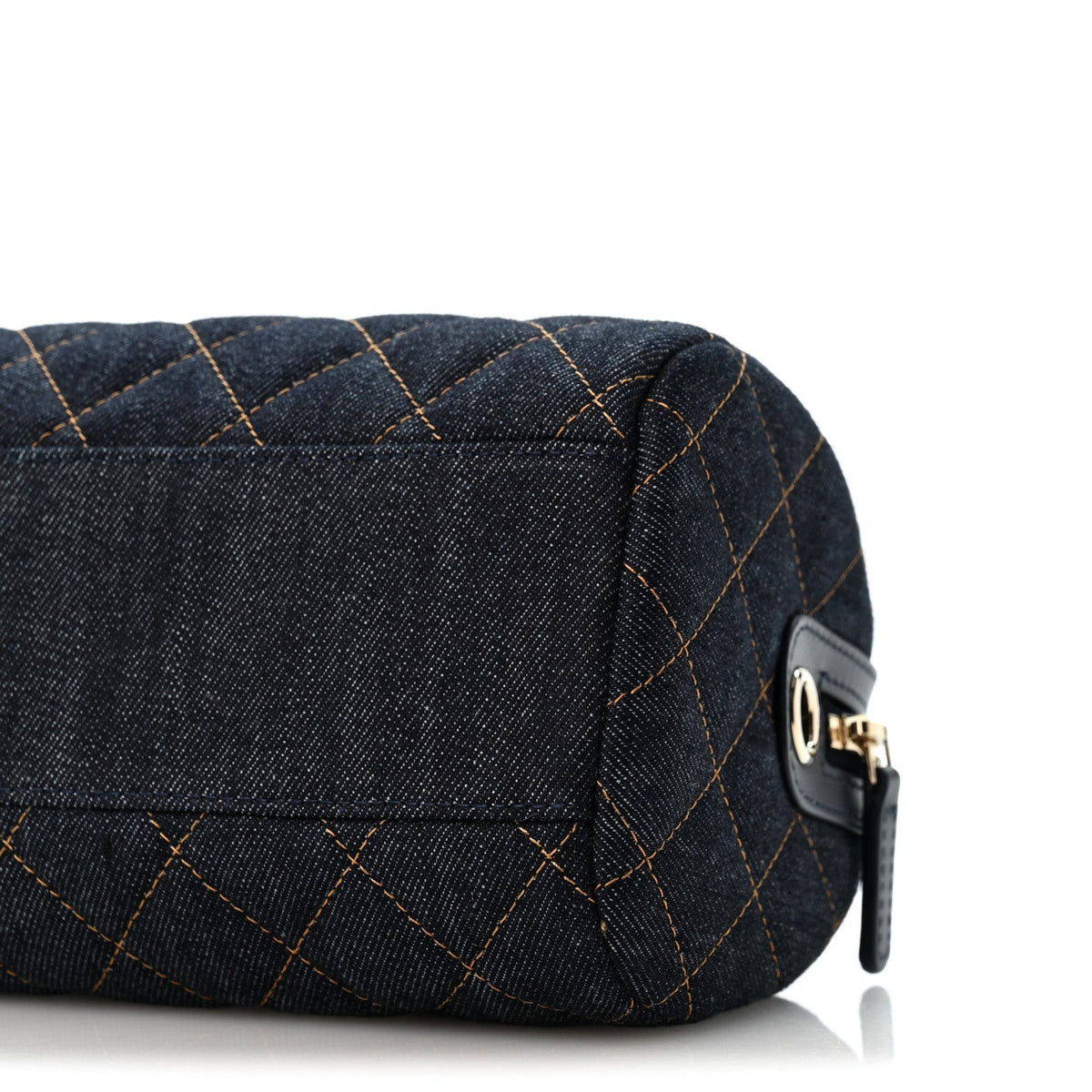 Denim Quilted Barrel Clutch With Chain Dark Blue Orange