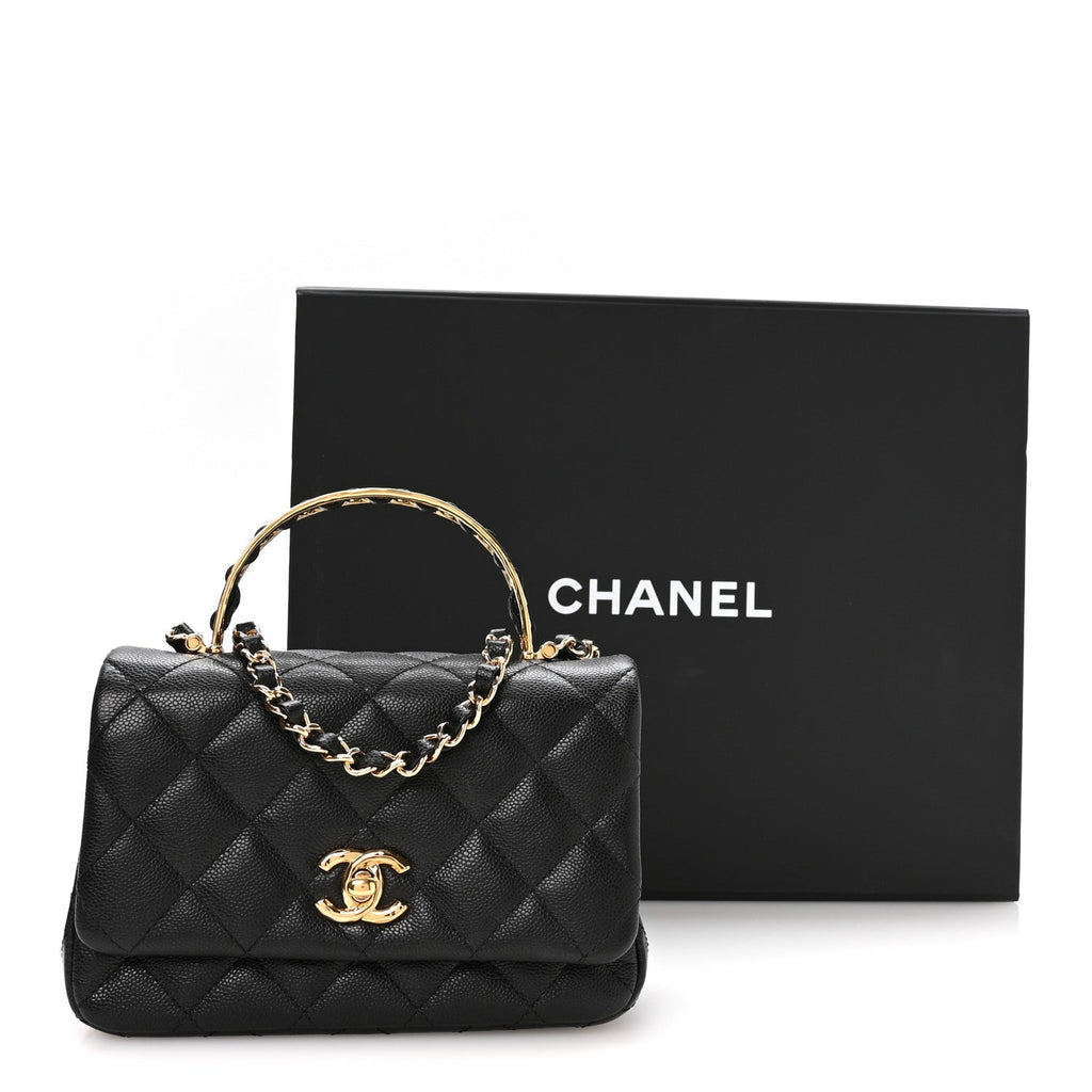 Caviar Quilted Metal Top Handle Mini Flap Black