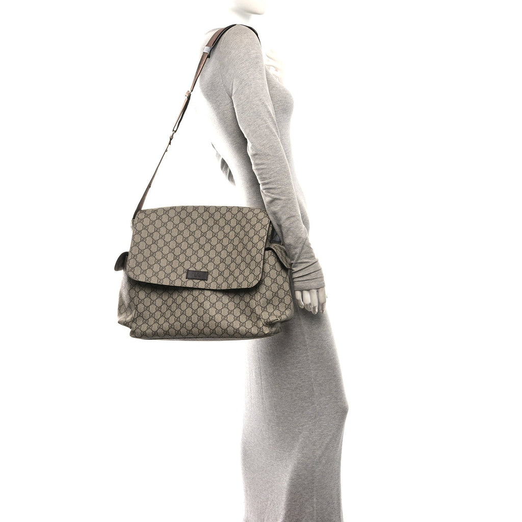 GG Plus Monogram Messenger Diaper Bag Dark Brown