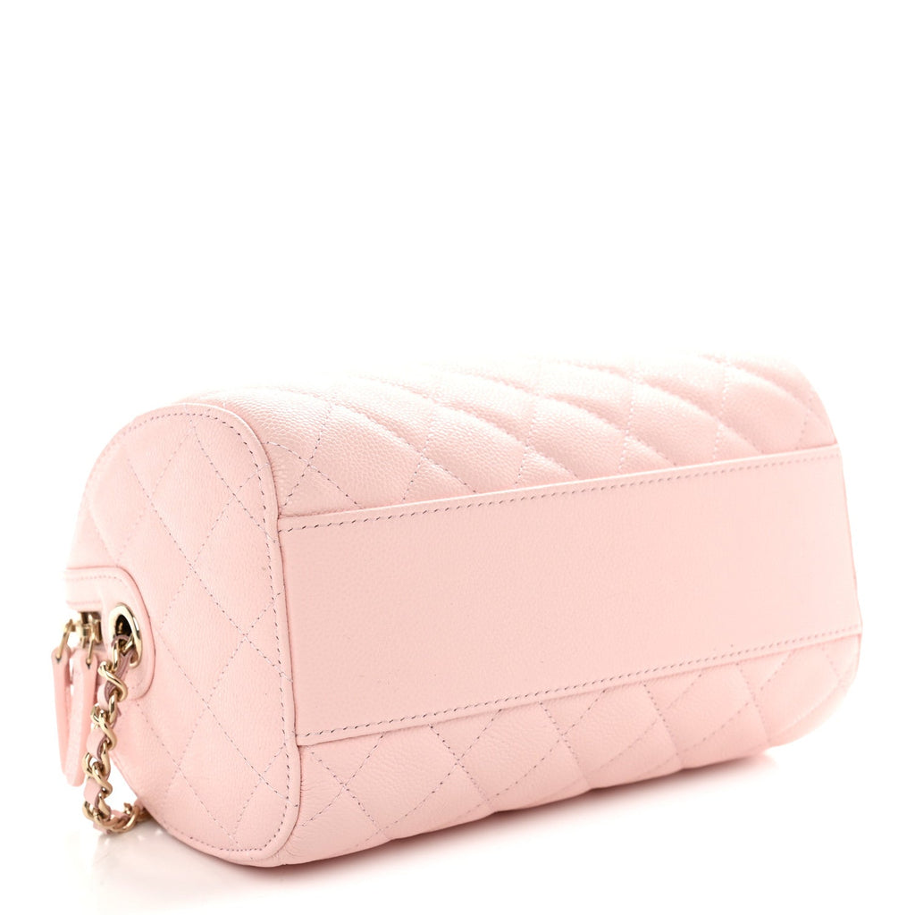 Caviar Quilted Barrel Clutch With Chain Light Pink