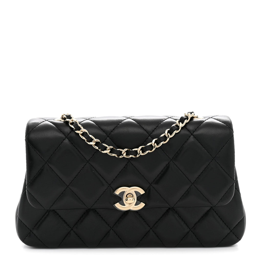 Lambskin Quilted Rectangular Phone Holder Clutch With Chain Black
