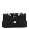 Lambskin Quilted Rectangular Phone Holder Clutch With Chain Black