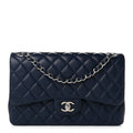 Caviar Quilted Jumbo Double Flap Navy Blue