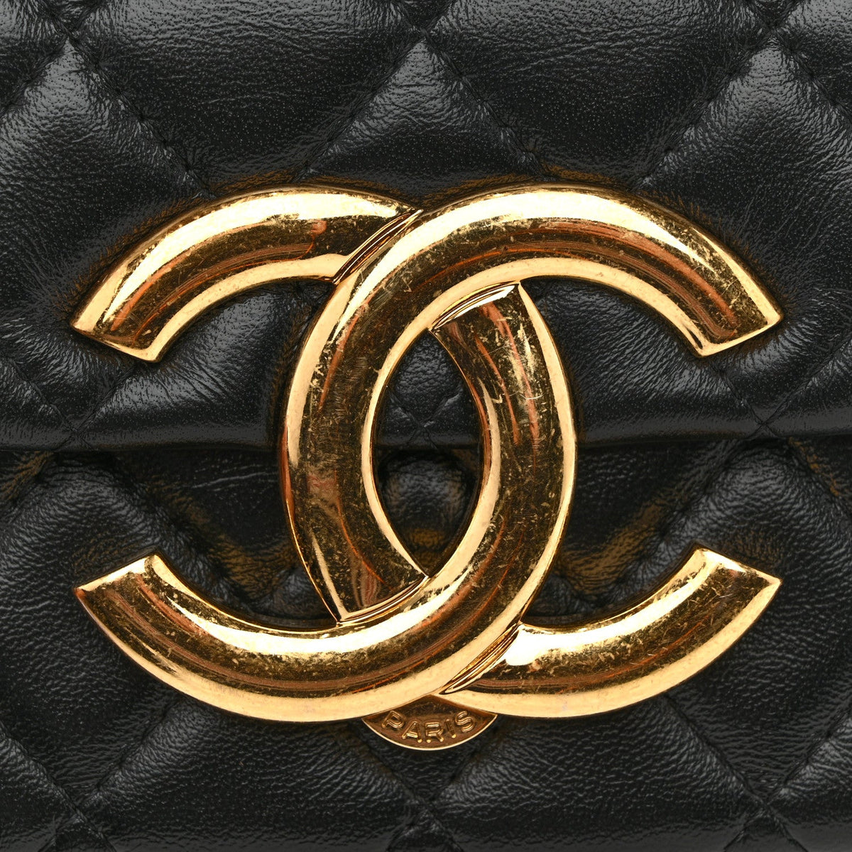 Shiny Crumpled Lambskin Quilted Mini Giant CC Flap Black Black