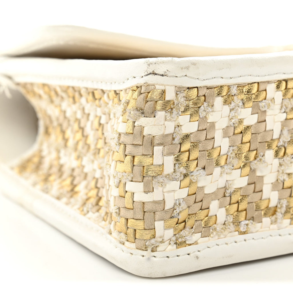 Metallic Lambskin Viscose Woven Flap Gold White
