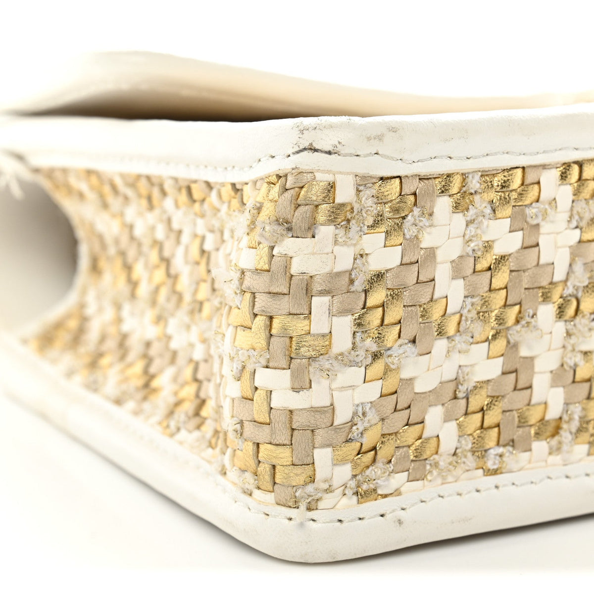 Metallic Lambskin Viscose Woven Flap Gold White