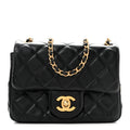 Lambskin Quilted Mini Pearl Crush Flap Black