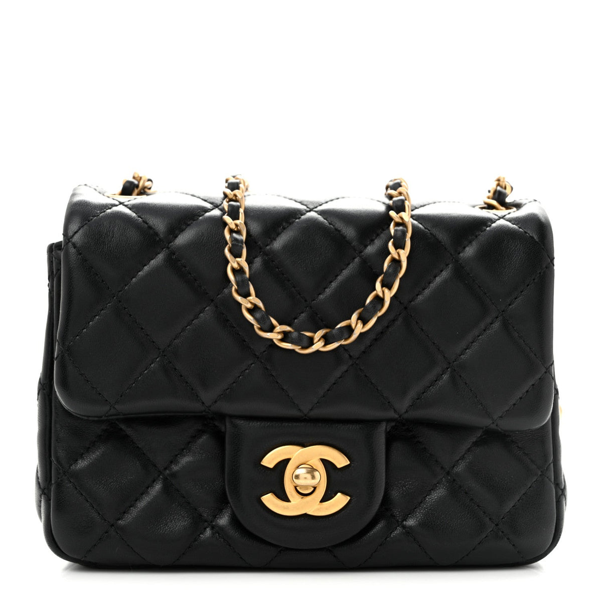 Lambskin Quilted Mini Pearl Crush Flap Black
