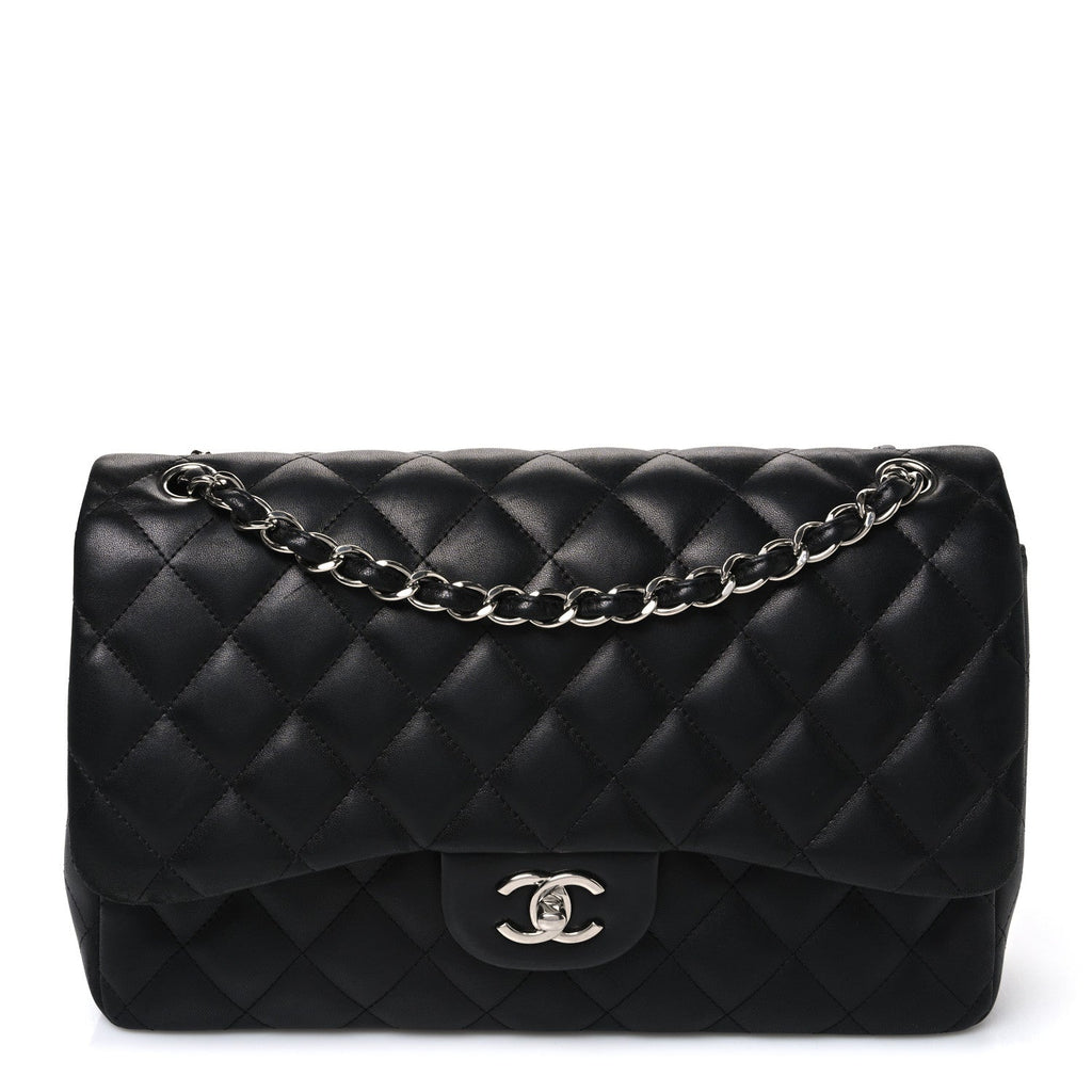 Lambskin Quilted Jumbo Double Flap Black
