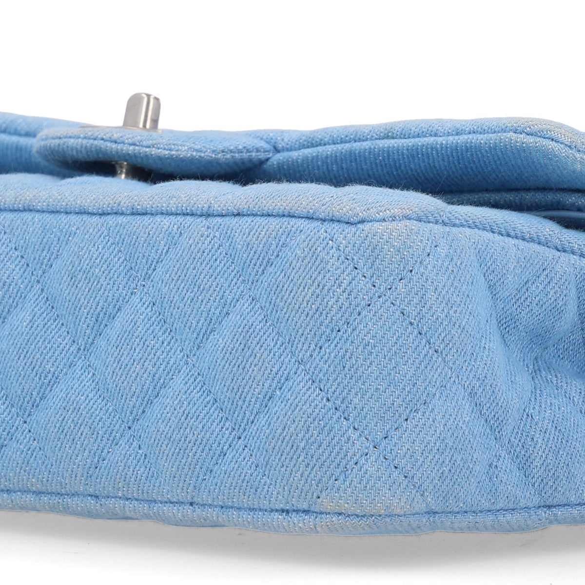 Denim Quilted Medium Double Flap Light Blue