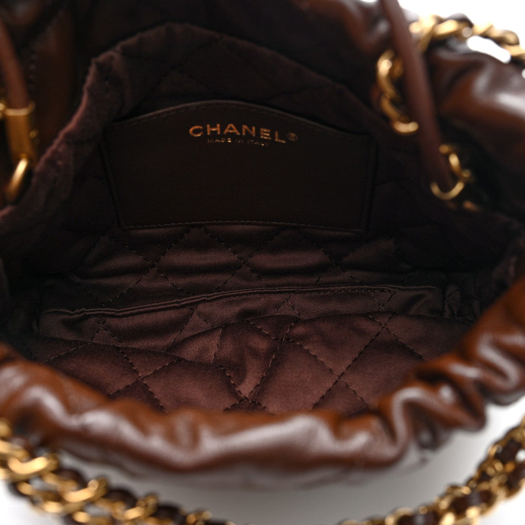 Shiny Calfskin Quilted Mini Chanel 22 Brown