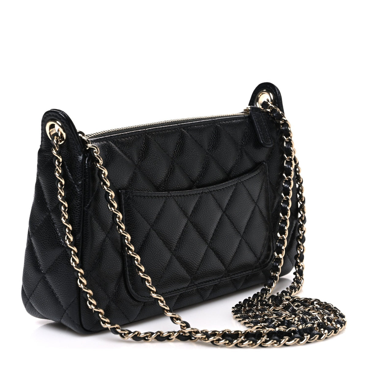 Caviar Quilted Purse With Chain Black