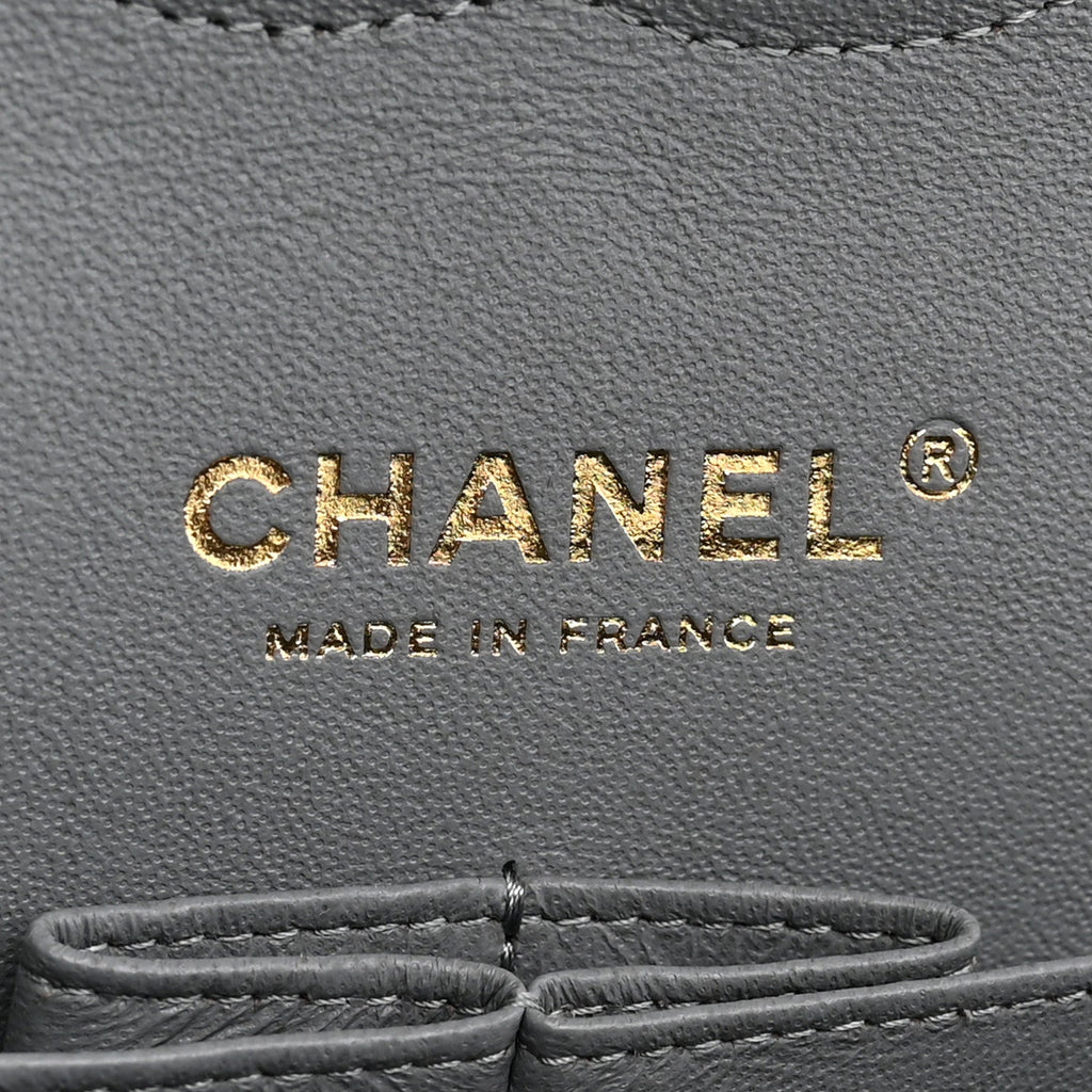 Caviar Quilted Medium Double Flap Grey