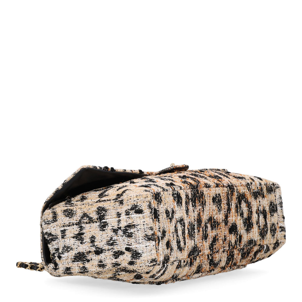 Tweed Mixed Fibers Leopard Print Souplissimo Maxi Flap Brown Black White