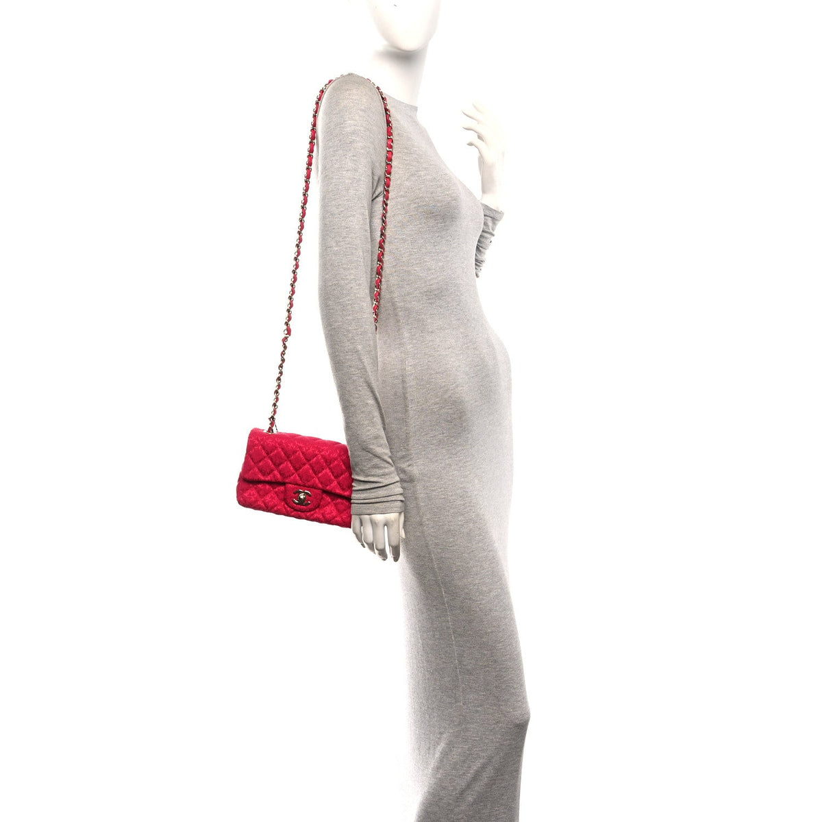 Satin Quilted CC Mini Rectangular Flap Dark Pink