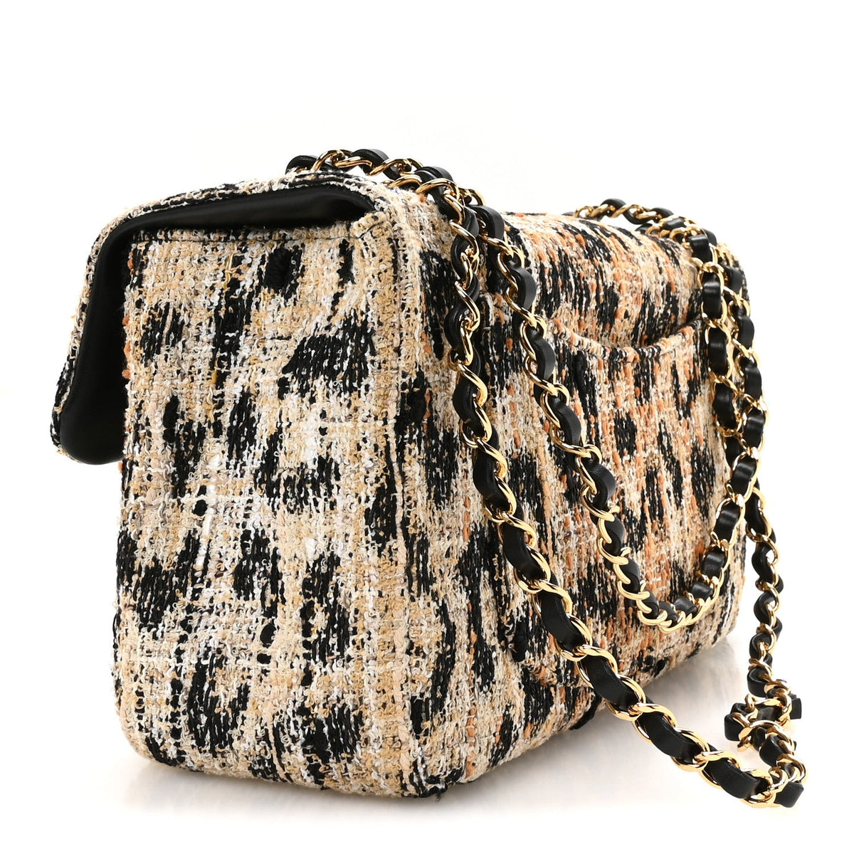 Tweed Mixed Fibers Leopard Print Small Souplissimo Maxi Flap Brown Black White