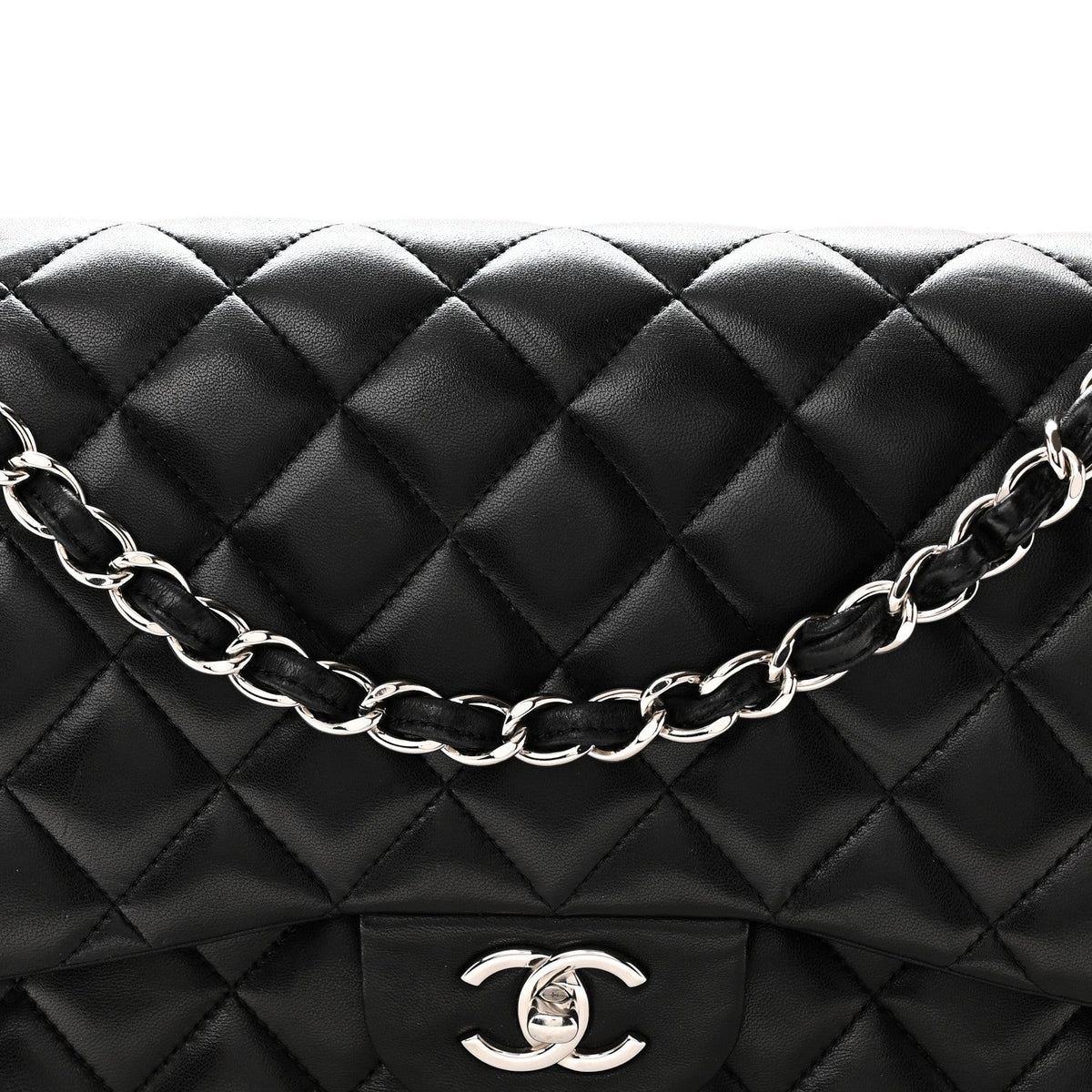 Lambskin Quilted Jumbo Double Flap Black