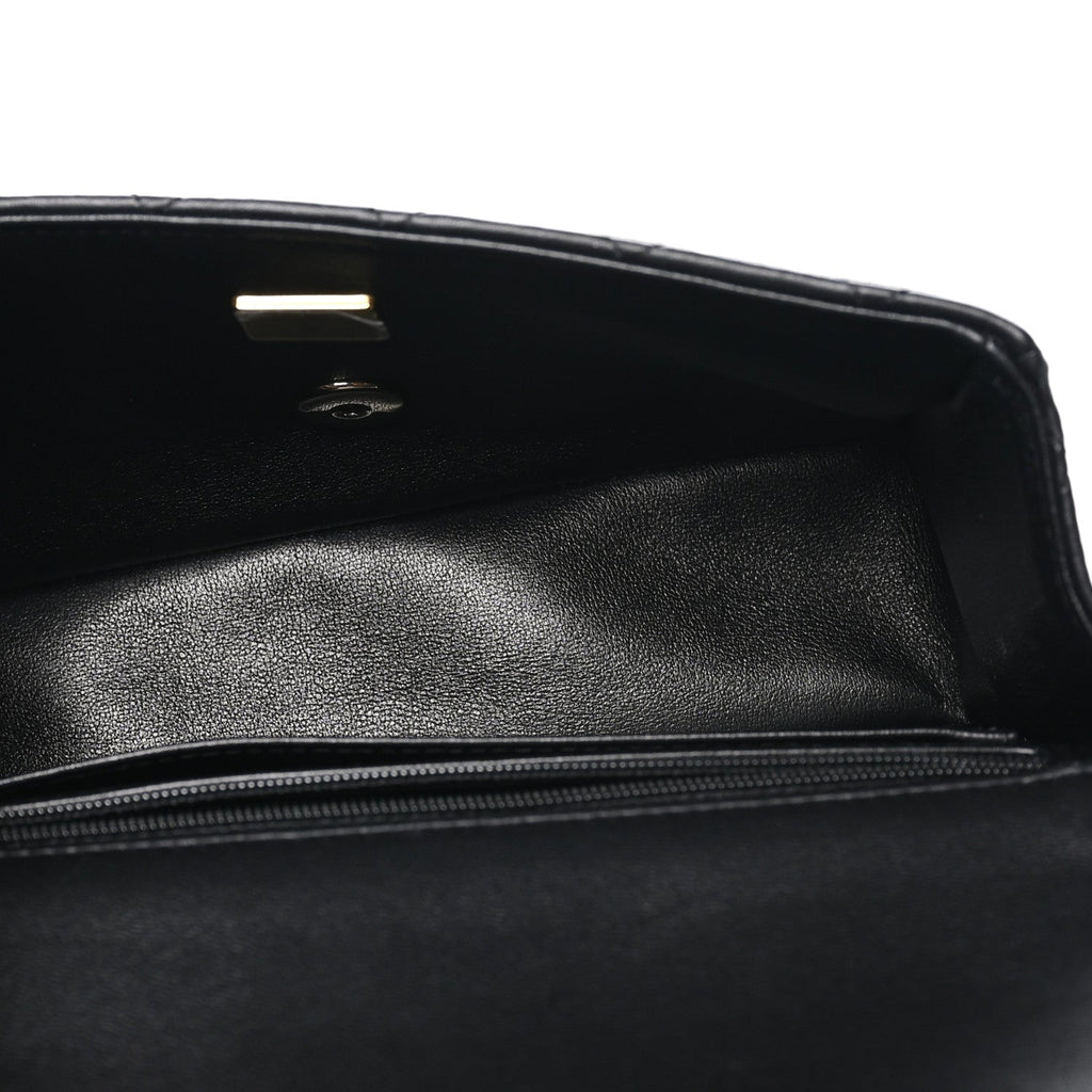 Lambskin Quilted Mini Top Handle Rectangular Flap Black