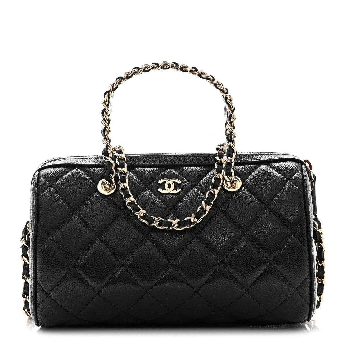 Caviar Quilted Barrel Clutch With Chain  Black