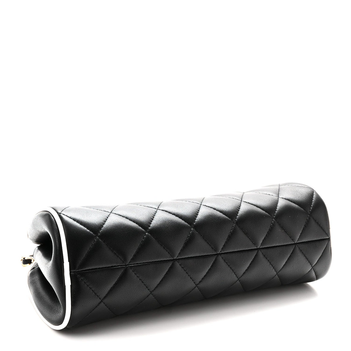 Lambskin Quilted Clutch With Chain Black White