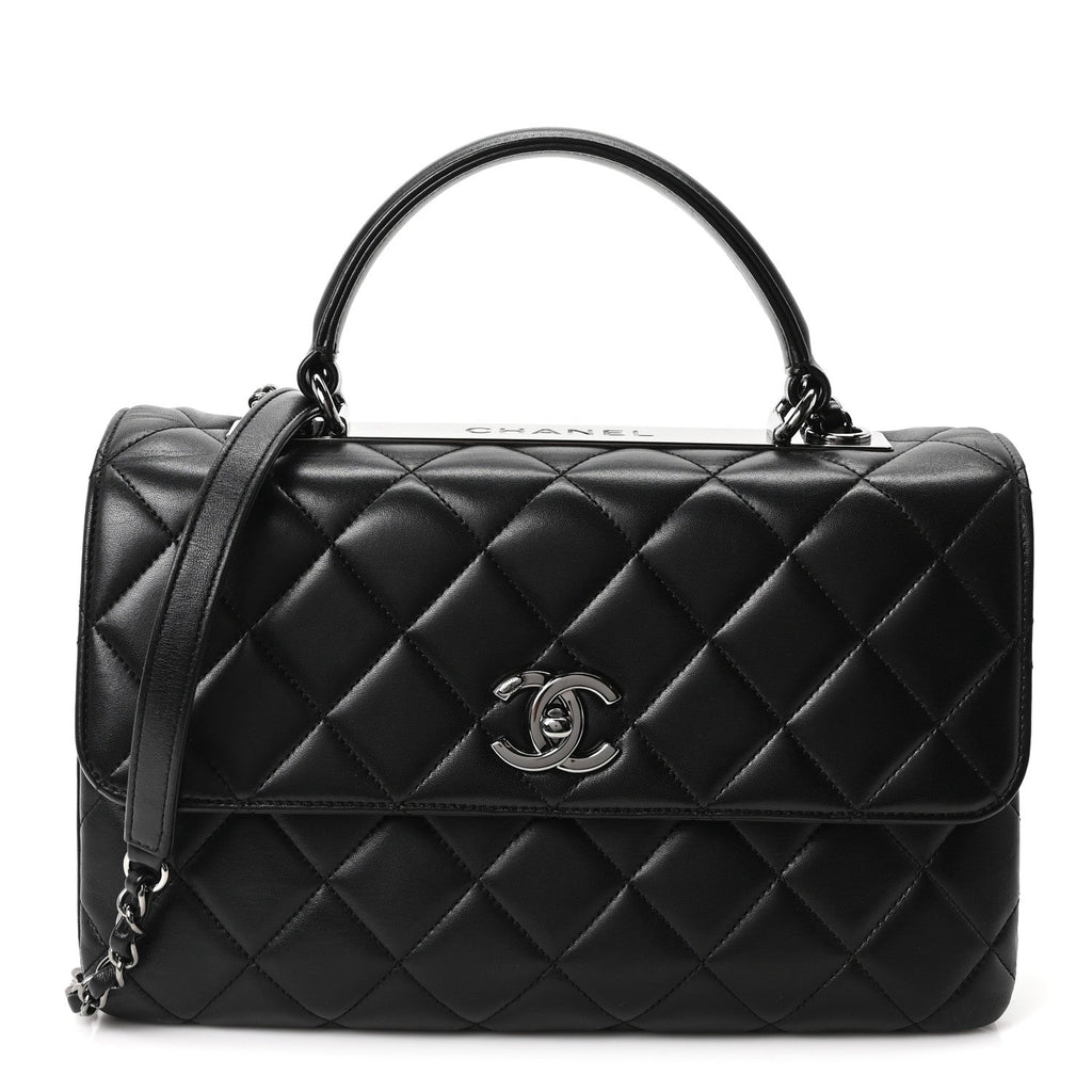 Lambskin Quilted Medium Trendy CC Flap Dual Handle Bag Black