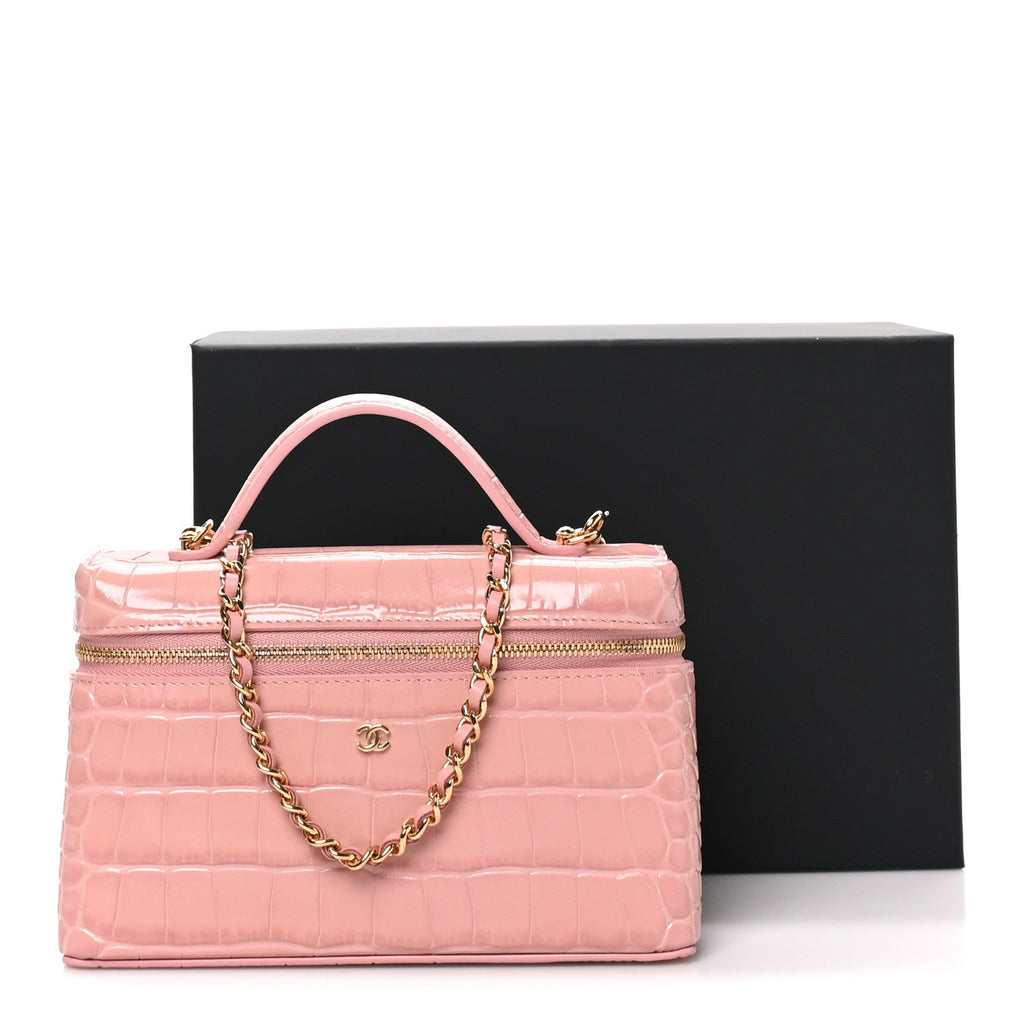 Calfskin Crocodile Embossed Crococo Exoticoco Vanity With Chain Light Pink