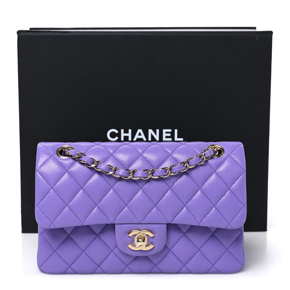 Caviar Quilted Small Double Flap Purple