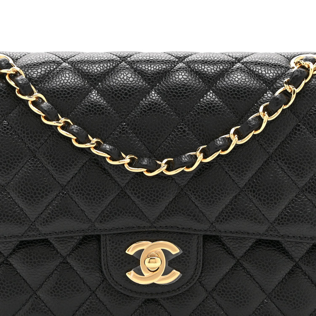Caviar Quilted Medium Double Flap Black