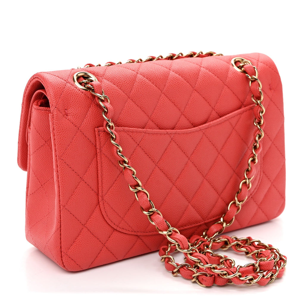 Caviar Quilted Small Double Flap Red Red