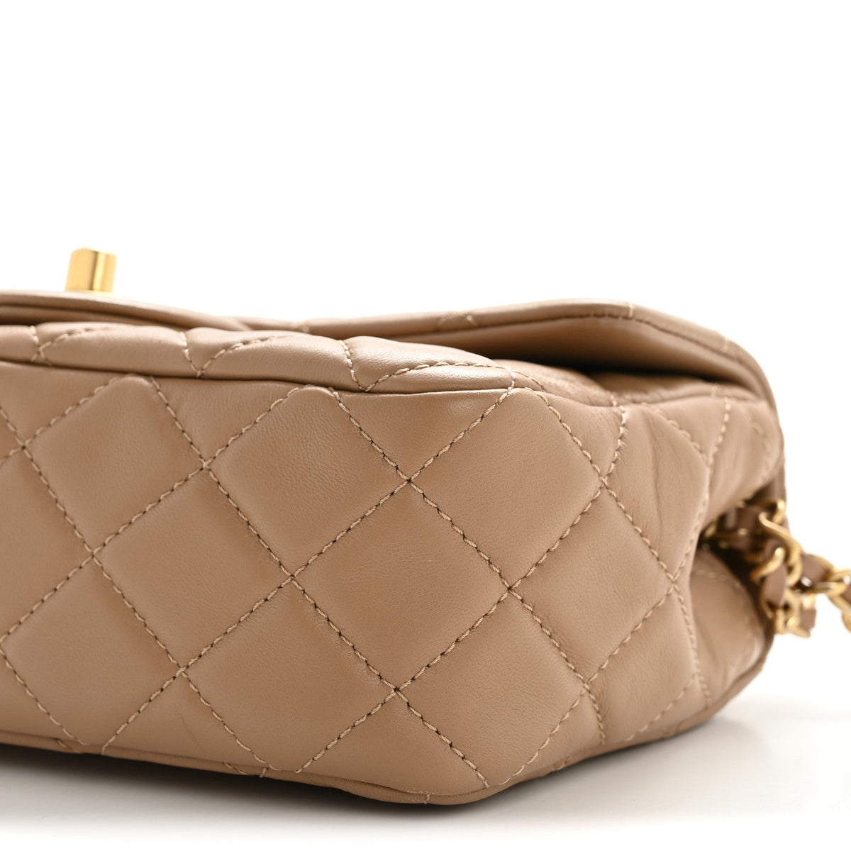 Lambskin Quilted Mini Rectangular Pearl Crush Flap Beige