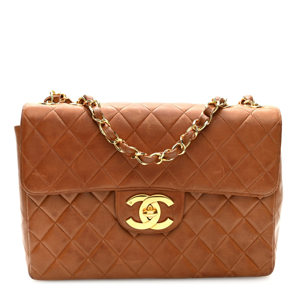 Lambskin Quilted XL Jumbo Single Flap Beige