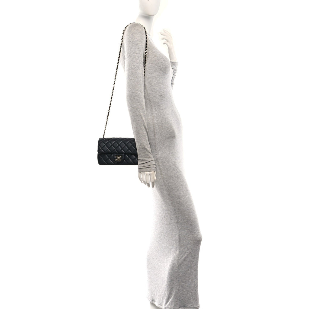 Lambskin Quilted Enamel Mini Rectangular Pearl Crush Flap Black