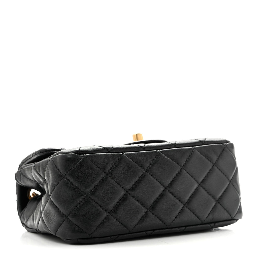 Lambskin Quilted Mini Pearl Crush Flap Black