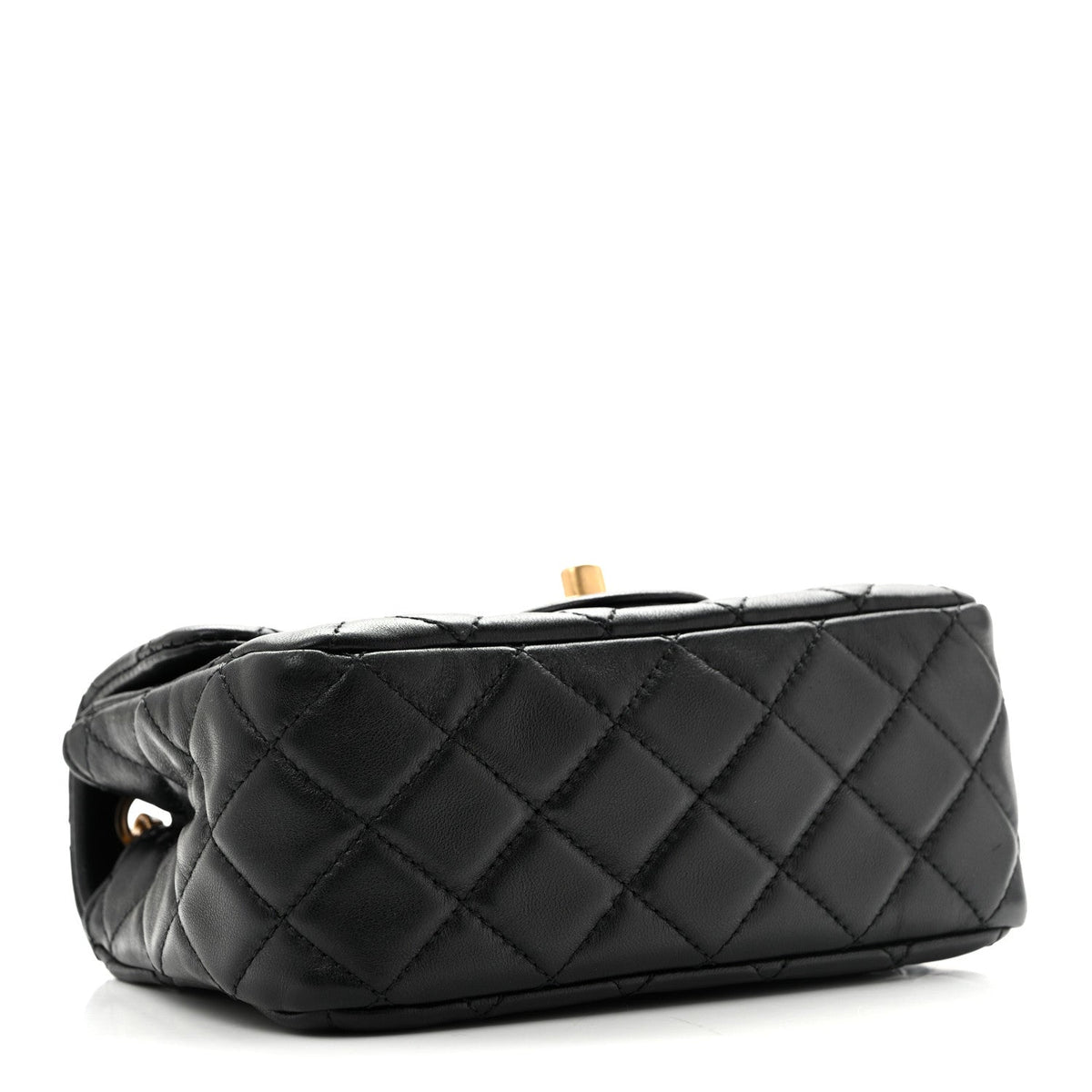 Lambskin Quilted Mini Pearl Crush Flap Black