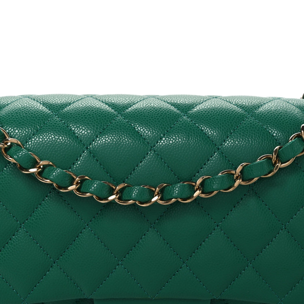 Caviar Quilted Medium Double Flap Green