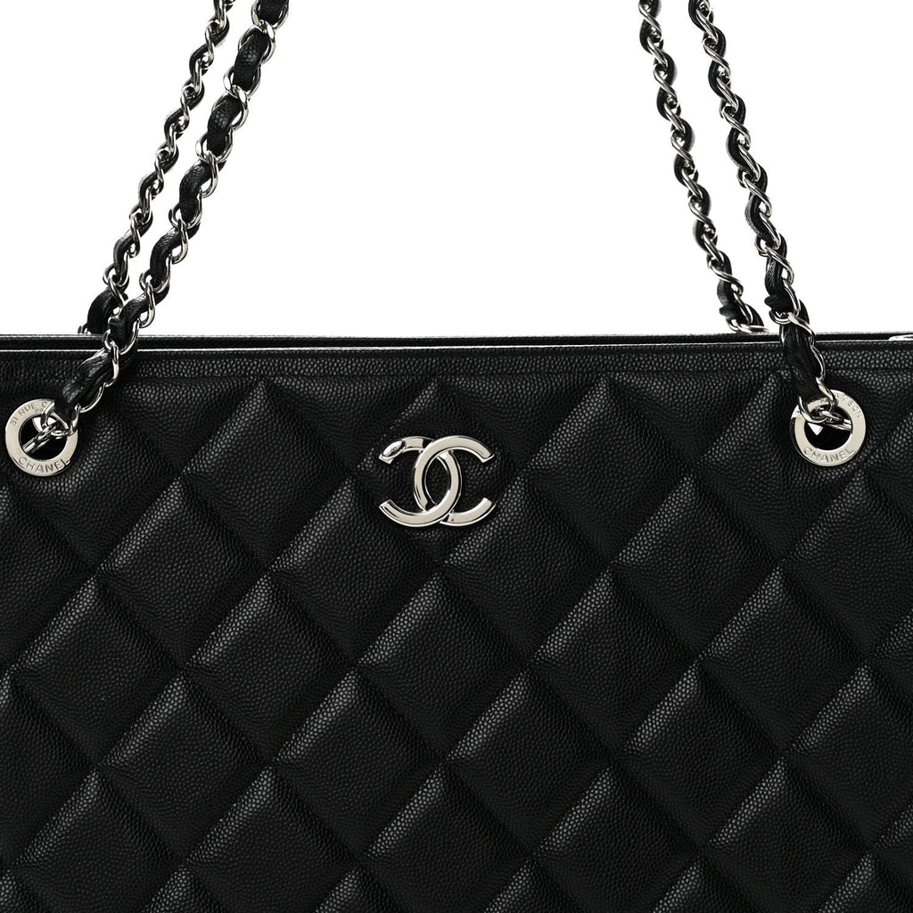 Caviar Quilted Large Shopping Tote Black