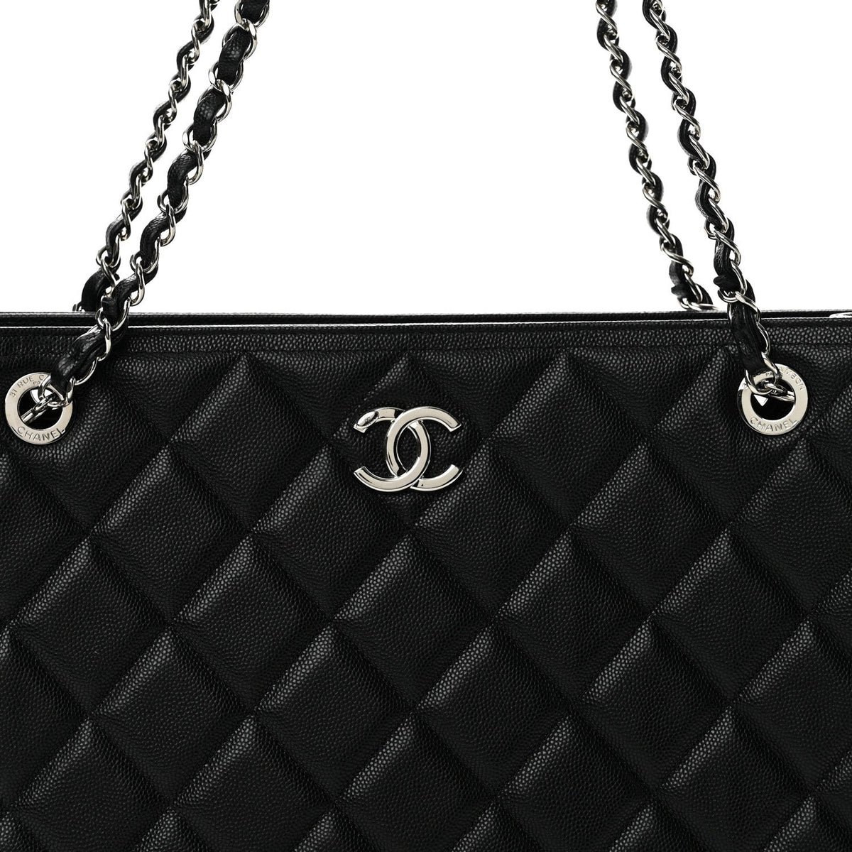 Caviar Quilted Large Shopping Tote Black